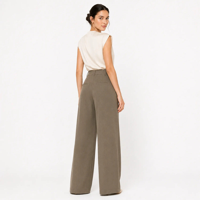 Pantalon Formal Holgado Para Mujer Mod. Pg00671 Ferriano® Marrón Claro Lisa Ch