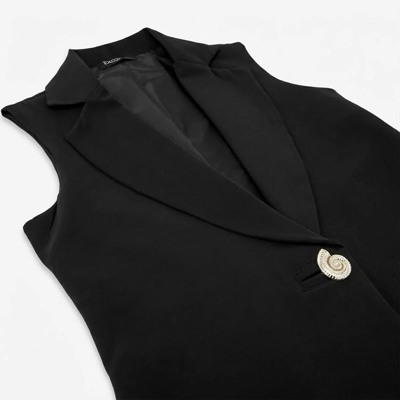 Chaleco Cuello Solapa Para Mujer Mod.4280b Marca Exotica® Negro Lisa Ch