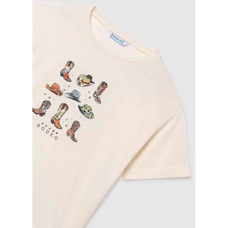 Playera Juvenil Mujer Estampada Mod.6005 Marca Mayoral® Beige Rodeo 16 Lisa