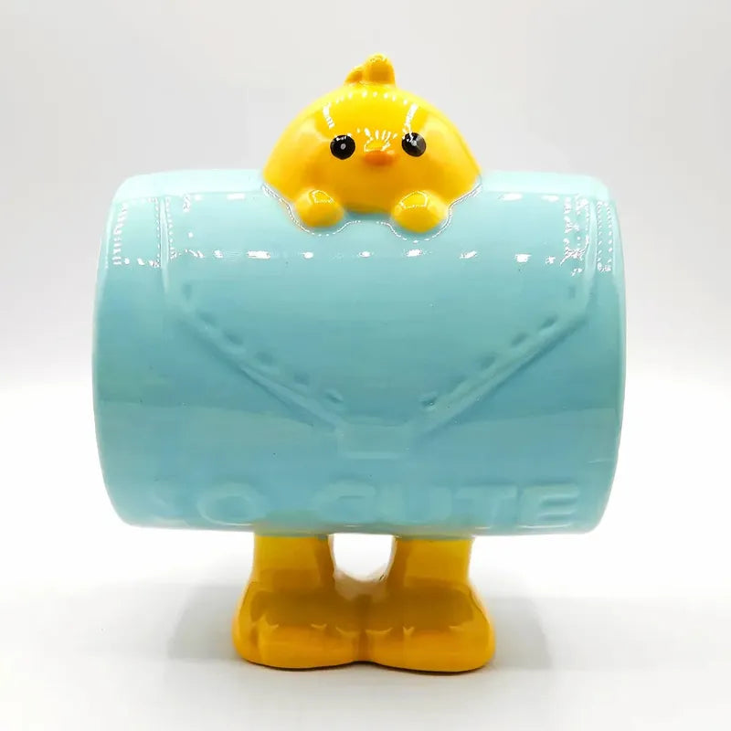 Taza De Cerámica Animales 3d Cute 480ml Marca Top Choice® Celeste Pollito