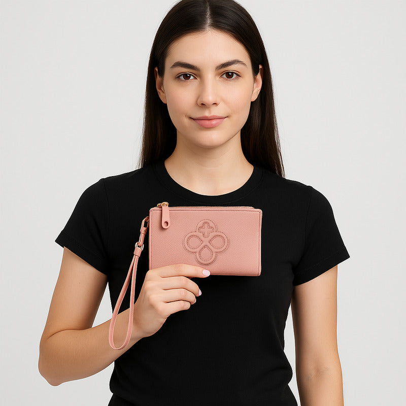 Cartera Mediana Bi-plegable Doble Cierre Ji 628 Jaime Ibiza® Rosa Liso