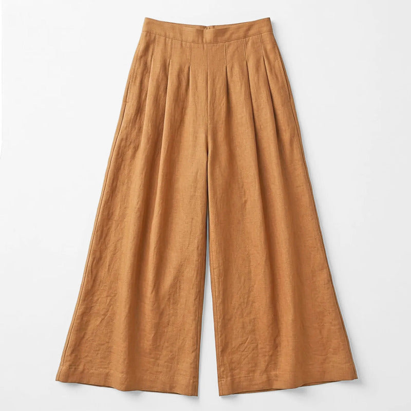 Pantalón Palazzo Lino Pierna Ancha Pg00677 Marca Ferriano® Camel Lisa Ch