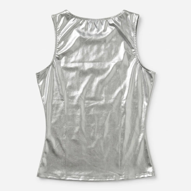 Blusa Efecto Metálico Brillante Mod.194-23 London Fashion® Plateado Metalico M