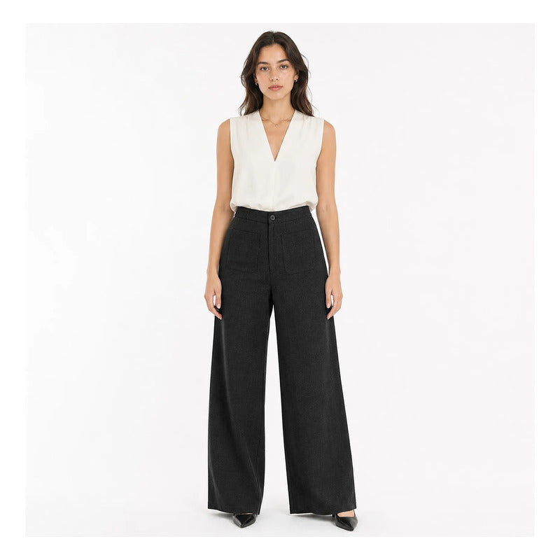 Pantalon Ligero Holgado Para Mujer Mod.27592 Marca Stop® Negro Lisa G