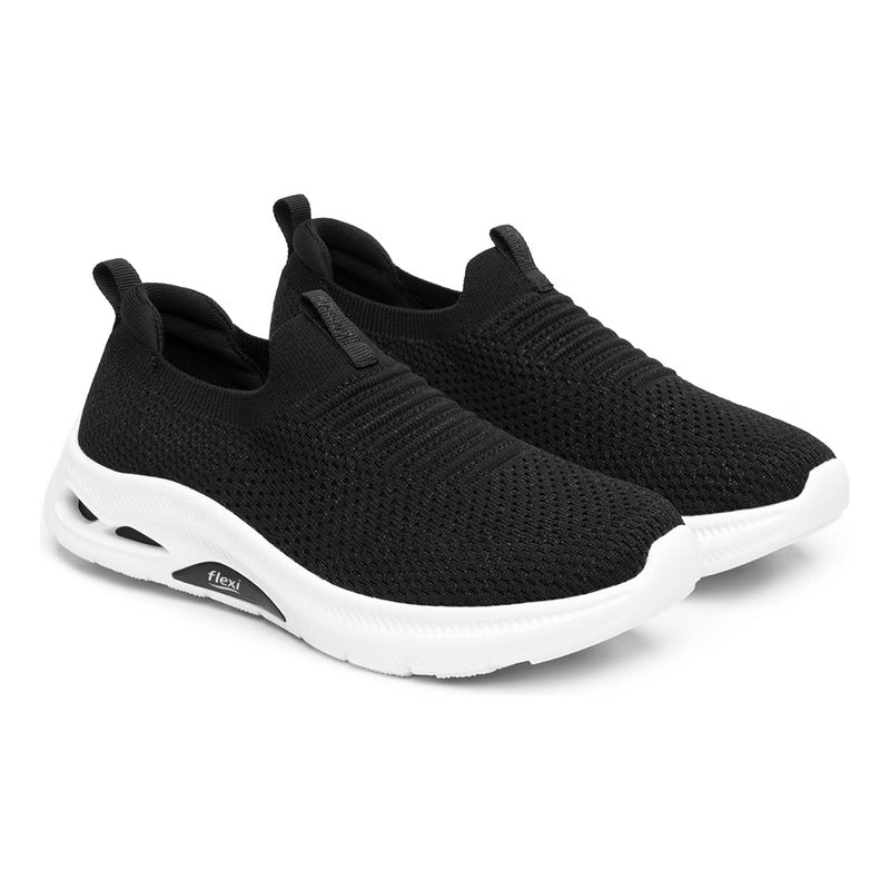 Tenis Urbano Slip On Para Mujer Mod135201 Marca Flexi® Negro Tejido 25.5 Mx