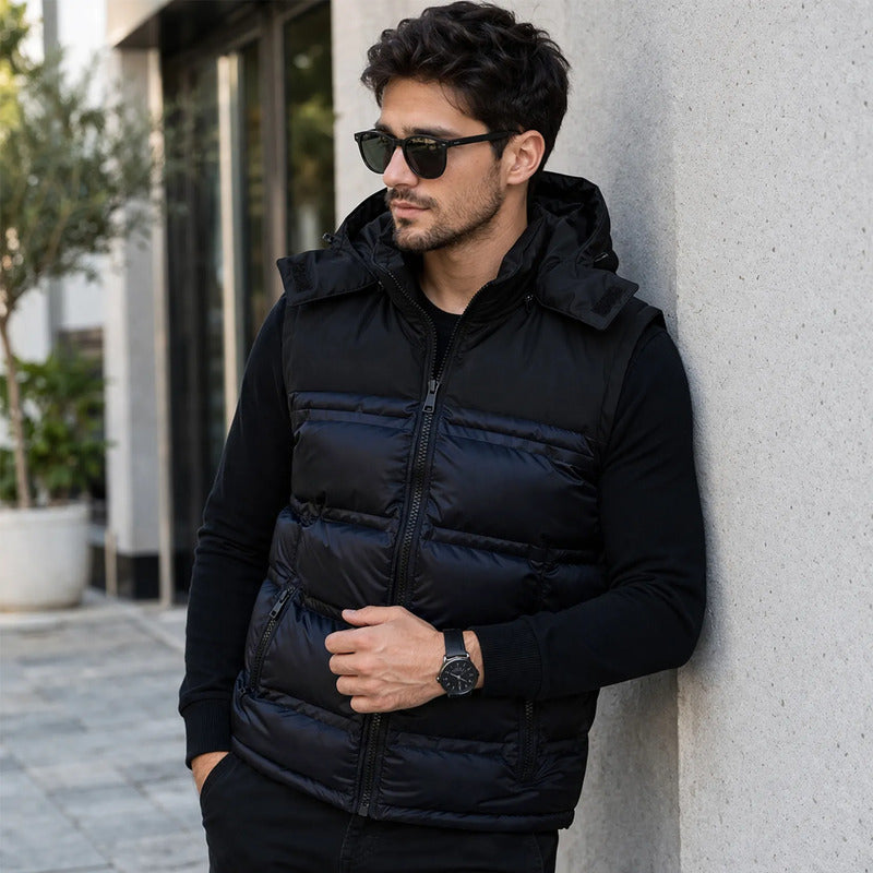 Chaleco Para Hombre Acolchado Con Capucha M.h45305 Bobois® Azul Oscuro Lisa M