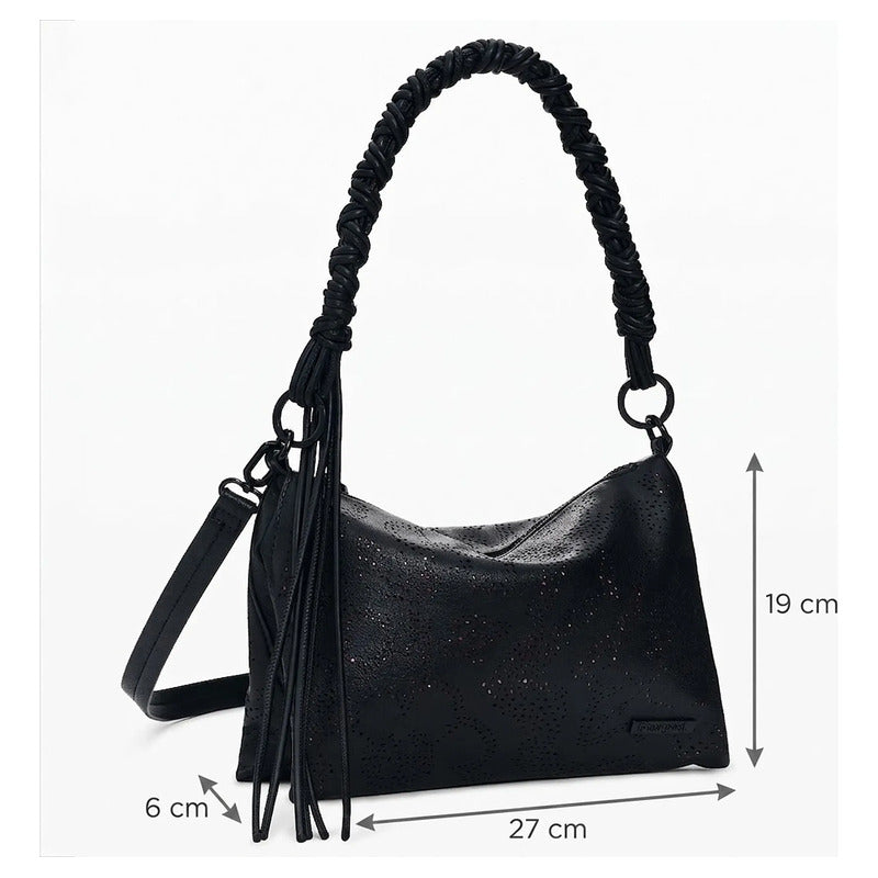 Bolso Mediano Diseño Floral 26saxpam/2000 Marca Desigual® Negro Floreado Níquel