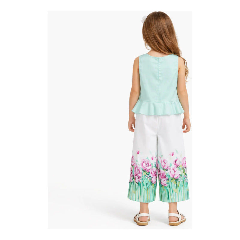 Conjunto Para Niña Pantalon+blusa 3510 Marca Mayoral® Agua Floreado 3 Años