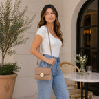 Bolso Crossbody Mod. 2432 Para Mujer Marca Jaime Ibiza® Taupe Lisa/rayas Oro Marrón Claro