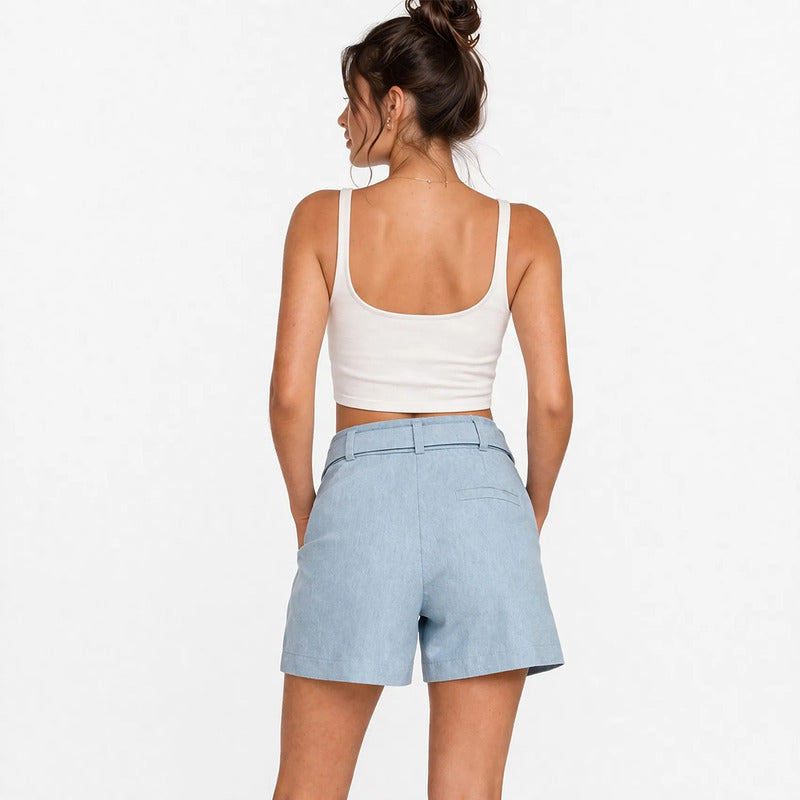 Short Casual Con Cinto Para Mujer Mod.4203 Marca Exotica® Azul Claro Lisa M