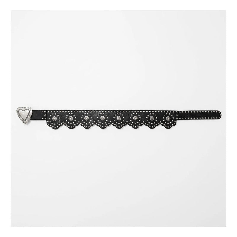 Cinturón Vaquero Para Mujer Hebilla Corazón Con Estoperoles Negro Geométrico 104 Cm