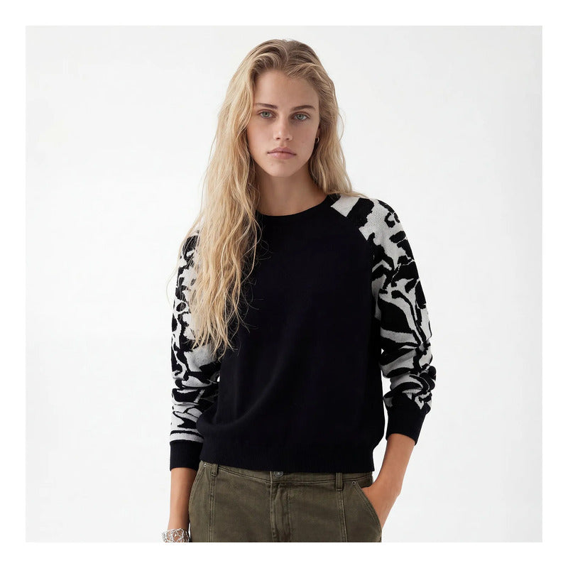 Suéter Suave Para Mujer 23wwjf20/2000 Marca Desigual® Negro Floreado Xxl