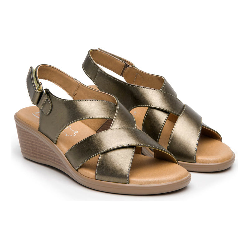 Sandalia Casual Con Tacón Para Dama Mod.123716 Marca Flexi® Dorado Claro Liso 25 Mx