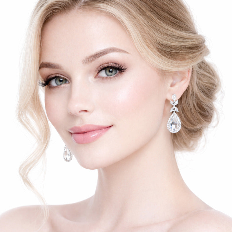 Aretes Elegantes Para Mujer Bisutería Fina Halo Floral Plateado