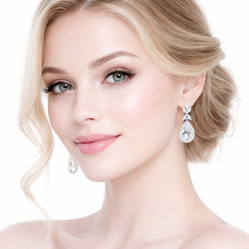 Aretes Elegantes Para Mujer Bisutería Fina Halo Floral Plateado