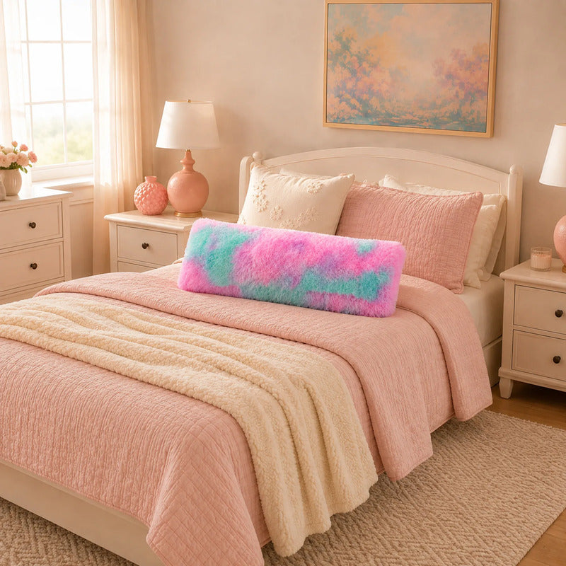 Almohada Abrazable Peluda 110cm X 40 Cm Marca Pillow Lart® Rosa/turquesa