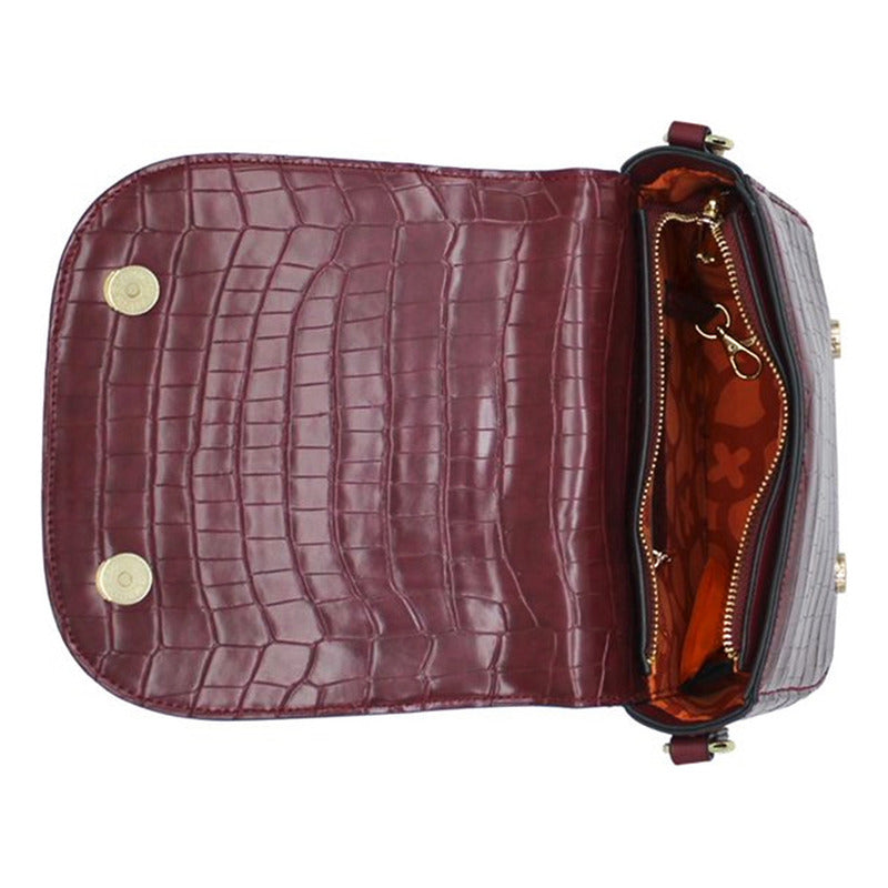 Bolso Crossbody Para Mujer Mod. Ji2226 Marca Jaime Ibiza® Bordó Craquelado Dorado