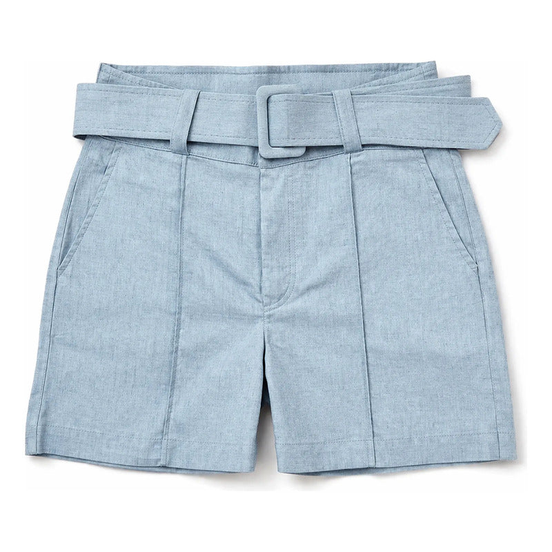 Short Casual Con Cinto Para Mujer Mod.4203 Marca Exotica® Azul Claro Lisa Ch