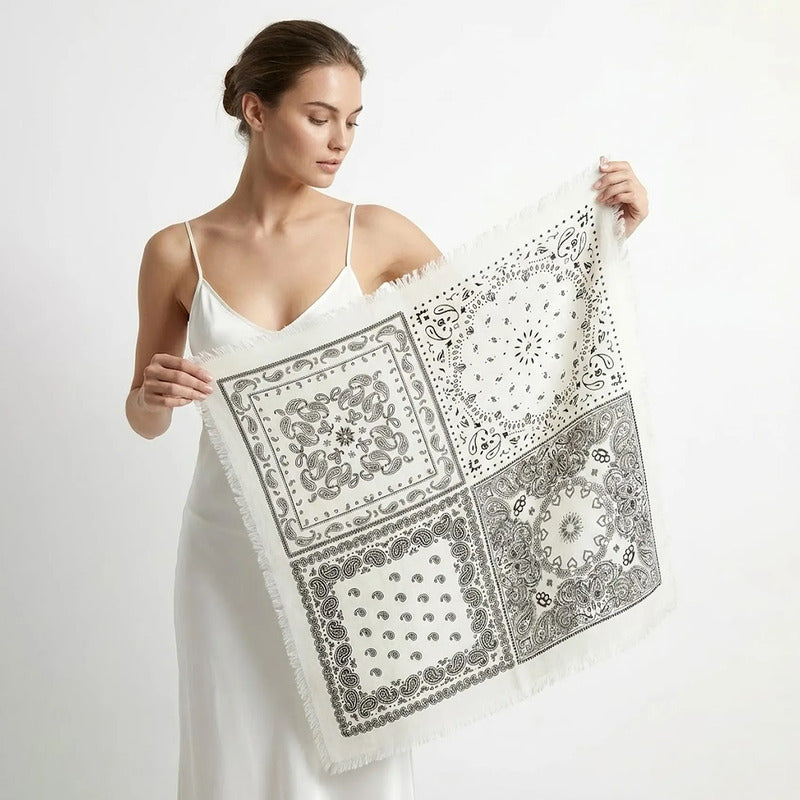 Chalina Chal Elegante Suave Para Mujer 130x130cm Blanco Blanco Figuras Unitalla
