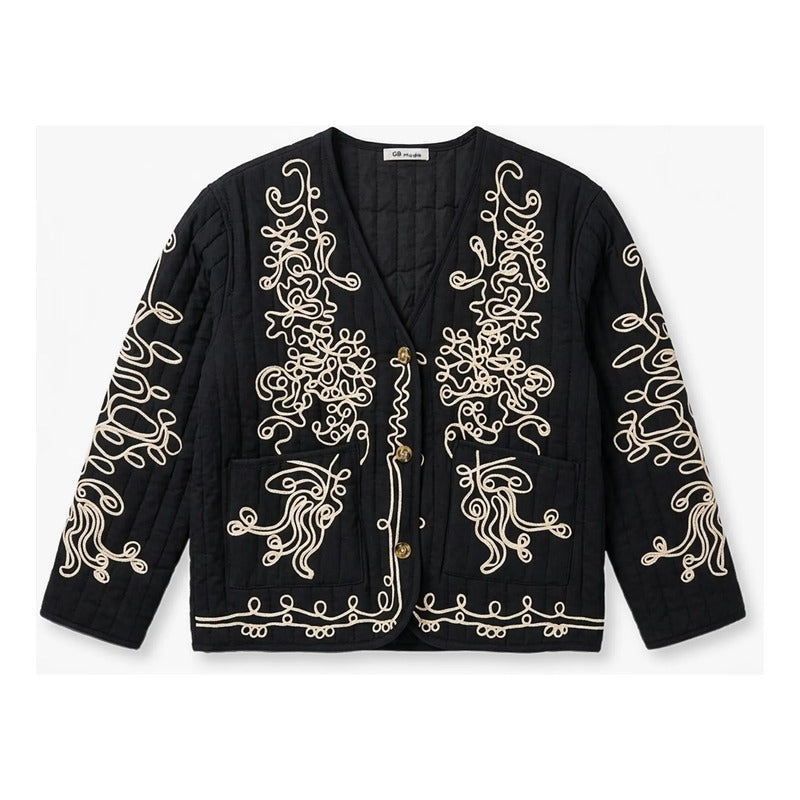 Chamarra Ligera Para Mujer Con Bordado Jx3225 Marca G8 Moda® Negro G/eg Boho