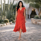 Vestido Envolvente Largo Tipo Cruzado Mod. Nikki Sterling® Rojo Lisa M