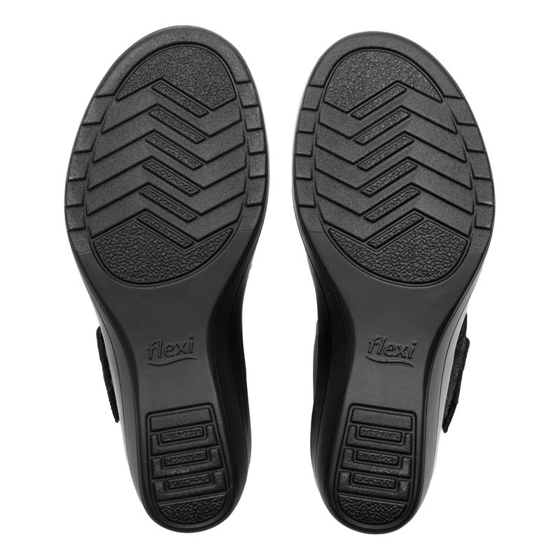 Sandalia Cuña Baja Para Dama Mod.116023 Marca Flexi® Negro Liso 23 Mx