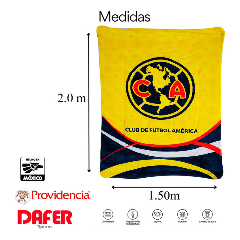 Cobertor Borrega Individual Futbol 1.50x2.00m Providencia® América 1 Kg Multicolor