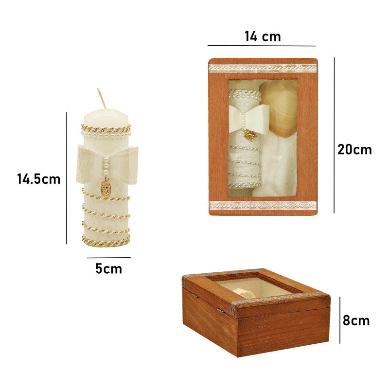 Set Para Bautizo Vela+concha+toalla+caja De Madera
