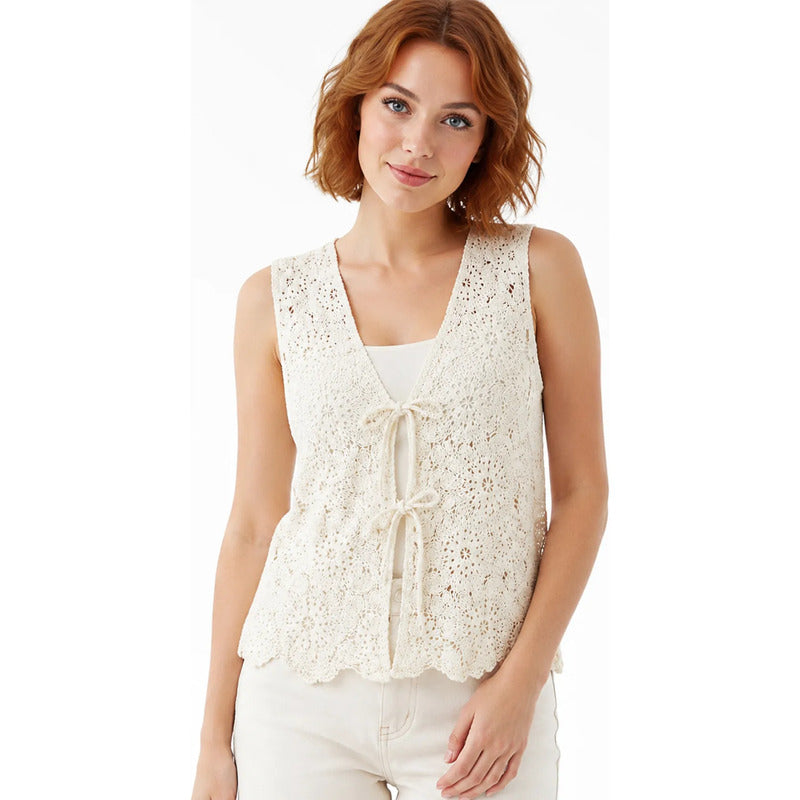 Blusa Tipo Crochet Para Mujer Mod. Bt00818 Marca Ferriano® Ivory Geométrico G