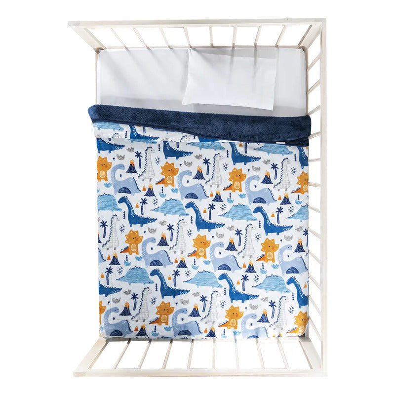 Cobertor Suave Ligero Para Cuna 1.00x0.74m Marca Vianney® Dinosaurios 300 G Azul Claro