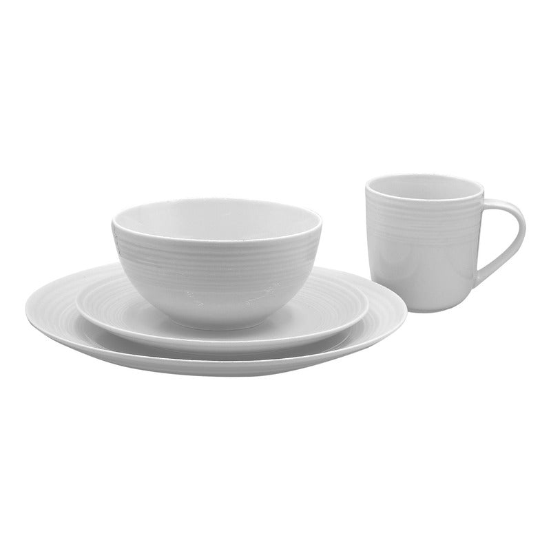 Vajilla De Porcelana 16pz Mod. Monotone Arctic Blanco Lisa