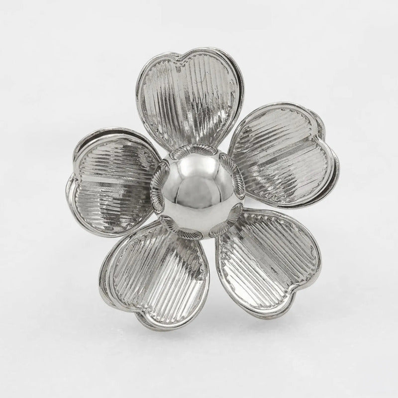 Anillo Margarita Texturizada Plateado Ajustable Para Mujer Plateado Unitalla