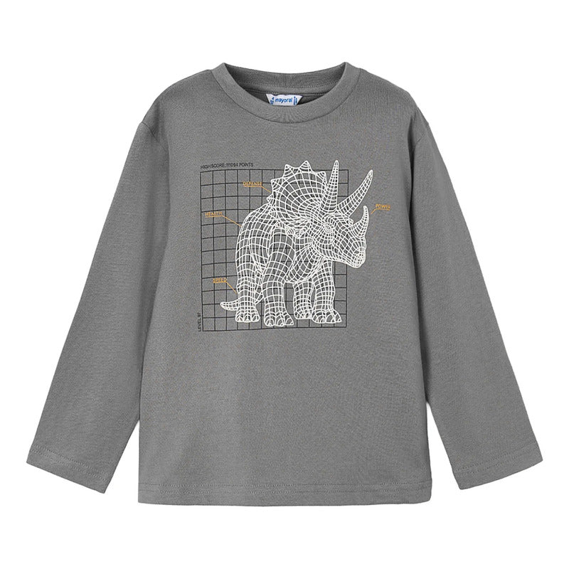 Playera De Niño Triceratops Fluorescente 4088 Marca Mayoral® Gris Triceratops 8 Años Lisa