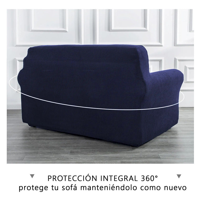 Cubre Sala Set 3 Piezas Estirable Ajuste Perfecto Blank &co® Azul Oscuro Geométrico