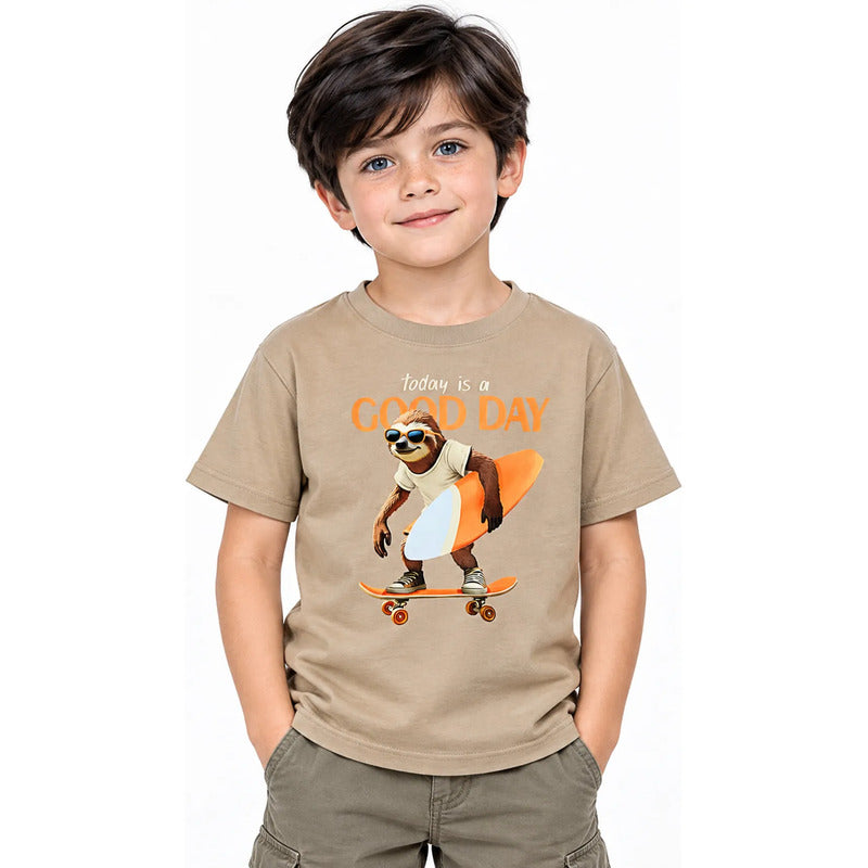 Playera Casual Cómoda Para Niño Mod.3064 Marca Mayoral® Topo Perezoso 7 Años Lisa