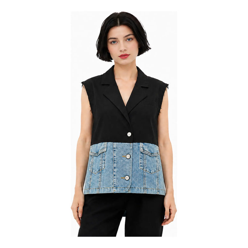 Chaleco Holgado Casual Para Mujer Dxv0368 Marca Doux® Multicolor Lisa G