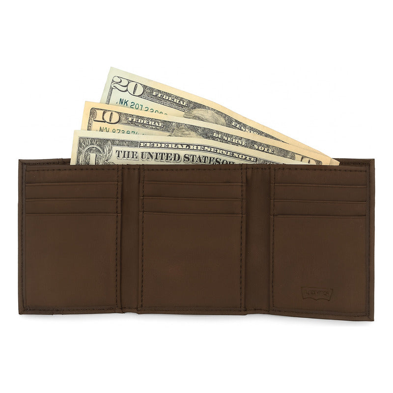 Billetera Trifold Para Hombre Mod.87524-0088 Marca Levi's® Marrón Liso