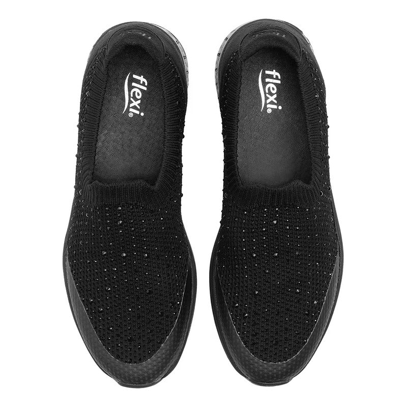 Tenis Tejido Para Mujer Mod.105111 Marca Flexi® Negro Tejida 24 Mx