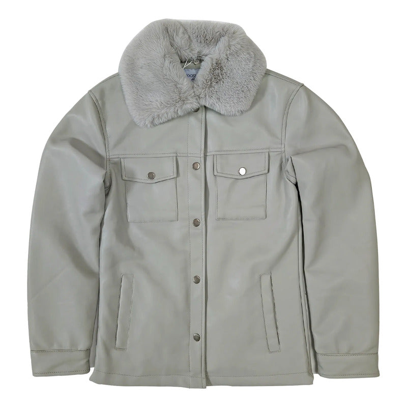 Chaqueta Casual Tipo Piel Para Dama M.shila-2502 Roosevelt® Gris Ch Lisa