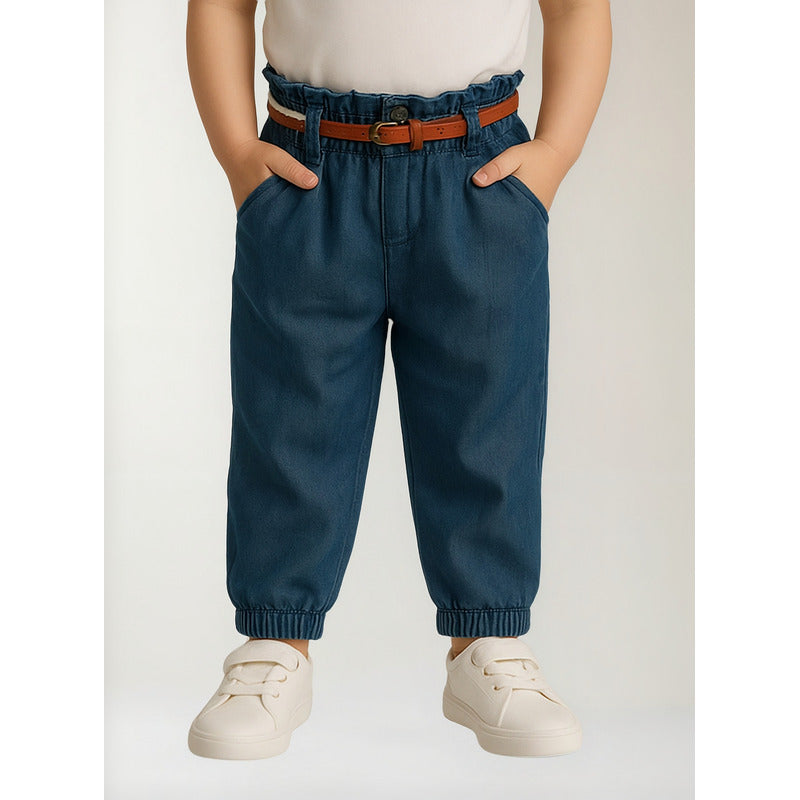 Pantalón De Niña Con Cinturón Mod.3552 Indigo Marca Mayoral® Índigo Liso 3 Años