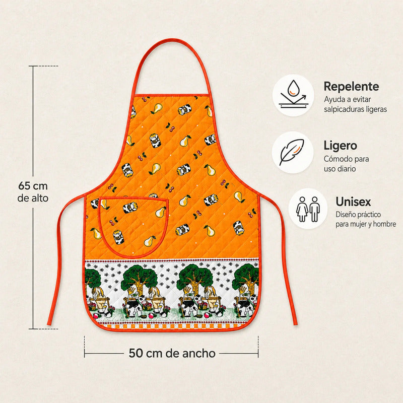 Mandil Delantal Ajustable Multiusos Repelente 65x50cm Naranja Granja