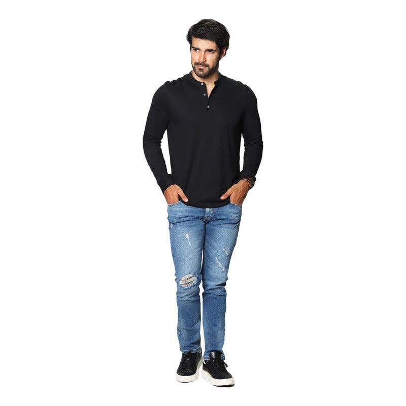 Playera De Hombre Manga Larga Mod.a35305 Bobois®