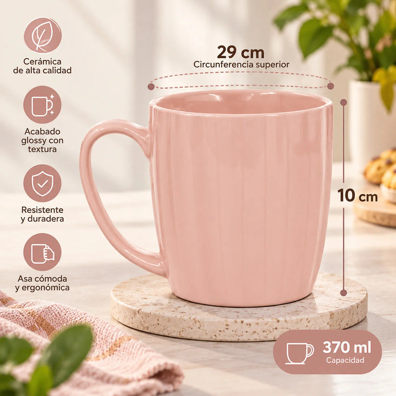 Taza De Cerámica Acanalada 370ml Estilo Nórdico Salmón 1744-98 Acanalada