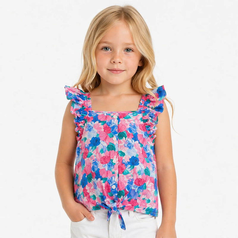 Blusa Ligera Casual Para Niña Mod.3131 Marca Mayoral® Magenta Floreado 2 Años