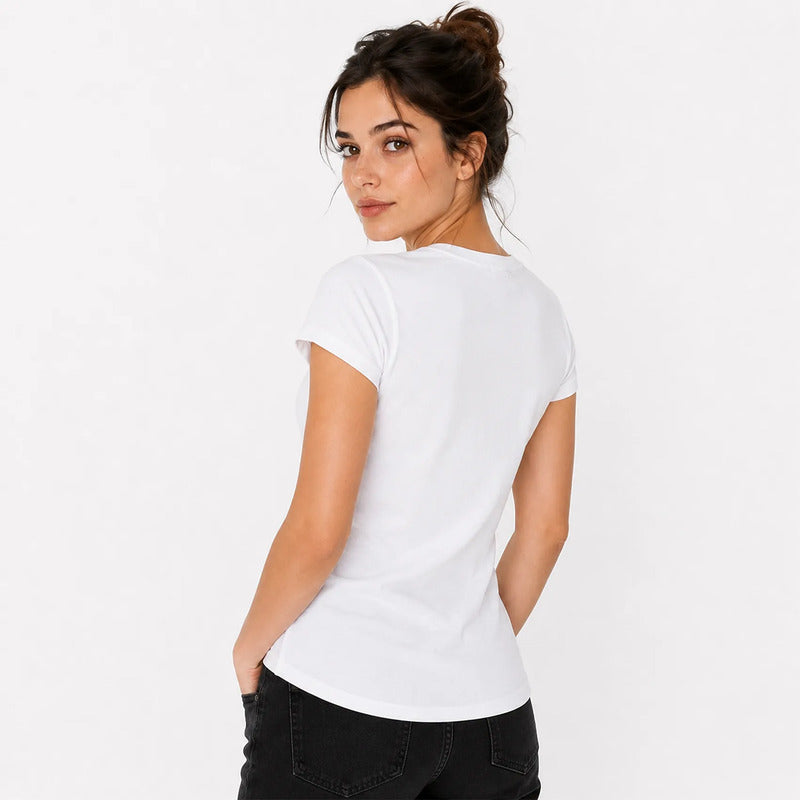 Blusa Básica Suave Casual Para Mujer Apx-0213 Marca Aspik® Blanco Lisa M