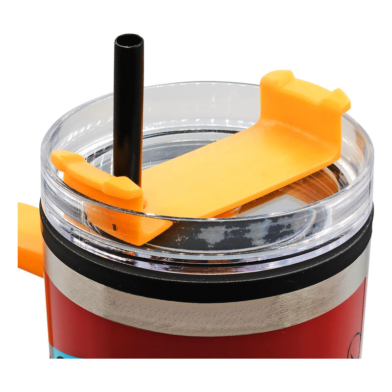 Termo Doble Pared Con Asa Y Popote 1.2 L Diseños Animados