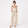 Conjunto Para Mujer Pantalón Palazzo+crop Top Marca Exotica® Beige Lunares M