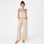 Conjunto Para Mujer Pantalón Palazzo+crop Top Marca Exotica® Beige Lunares M
