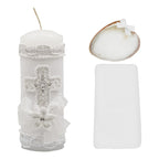 Set Para Bautizo Vela+concha+toalla+caja De Madera