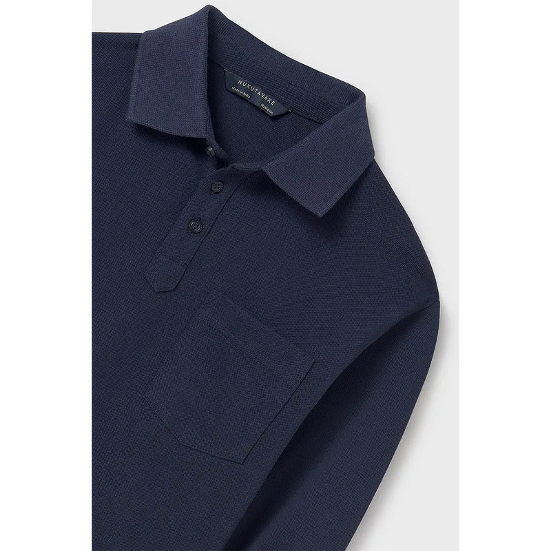 Playera Polo Para Niño Mod.6135 Marca Mayoral Nukutavake® Marino 10 Años Lisa